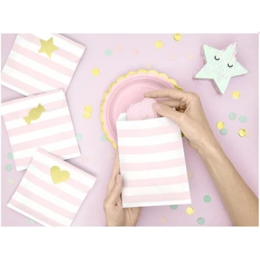 Partydeco Bustine A Righe Rosa Con Stickers - Image 2